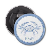 Coastal Blue and White Crab Monogram Flaschenöffner (Vorderseite)