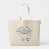 Coastal Blue and White Crab Monogram Jumbo Stoffbeutel (Rückseite)