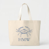 Coastal Blue and White Crab Monogram Jumbo Stoffbeutel (Vorne)