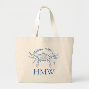 Coastal Blue and White Crab Monogram Jumbo Stoffbeutel