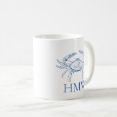 Coastal Blue and White Crab Monogram Kaffeetasse (VorderseiteRechts)