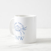 Coastal Blue and White Crab Monogram Kaffeetasse (Vorderseite Links)