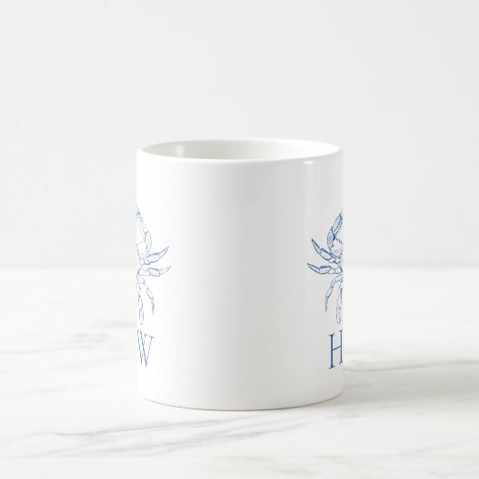 Coastal Blue and White Crab Monogram Kaffeetasse (Mittel)