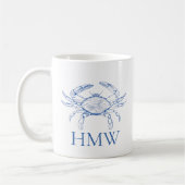 Coastal Blue and White Crab Monogram Kaffeetasse (Links)