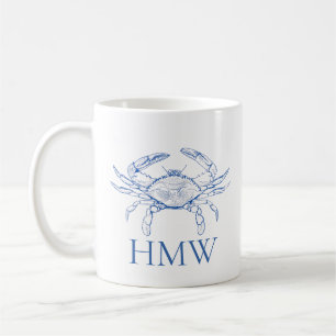 Coastal Blue and White Crab Monogram Kaffeetasse