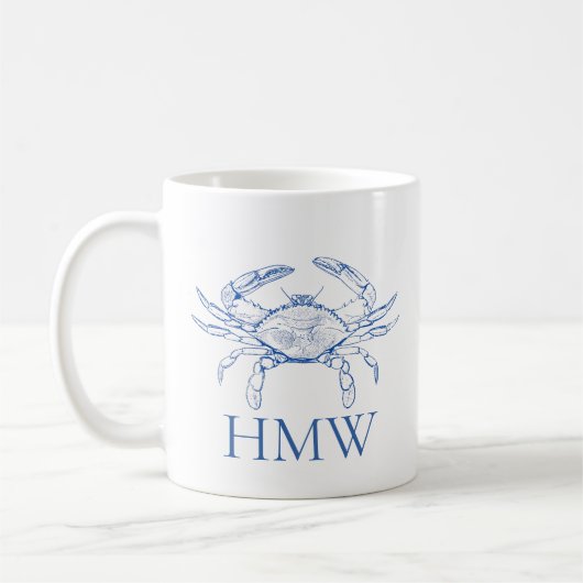 Coastal Blue and White Crab Monogram Kaffeetasse (Links)