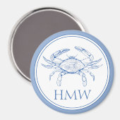 Coastal Blue and White Crab Monogram Magnet (Vorderseite/Rückseite)