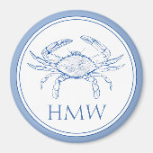 Coastal Blue and White Crab Monogram Magnet (Vorne)