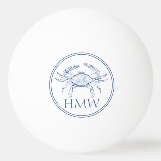 Coastal Blue and White Crab Monogram Tischtennisball (Rückseite)