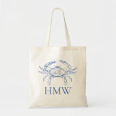Coastal Blue and White Crab Monogram Tragetasche (Vorne)