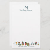 Coastal Blue Baby Dusche Party Monogram Briefpapier (Vorne/Hinten)