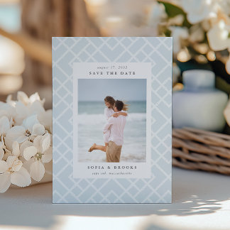 Coastal Blue Bamboo Lattice Photo Save The Date