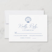 Coastal Blue Beach Muschel Monogram Wedding RSVP Karte (Vorderseite)
