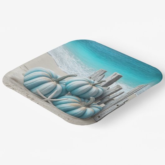 Coastal Blue Beach Pumpkins Pappteller (Gewinkelt)