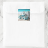 Coastal Blue Beach Pumpkins Quadratischer Aufkleber (Tasche)