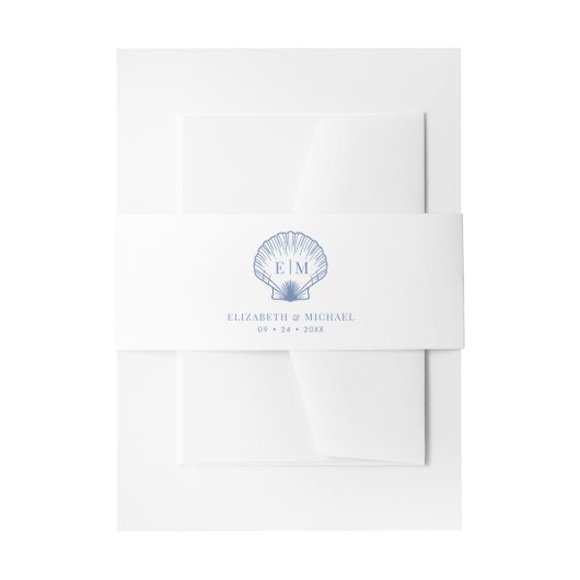 Coastal Blue Beach Shell Monogram Wedding Einladungsbanderole (Vorderseite Beispiel)