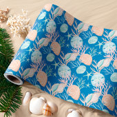 Coastal Blue Christmas Watercolor Seashell Muster Geschenkpapier