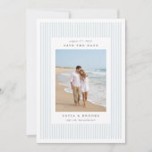 Coastal Blue | Classic Pinstripe Photo Wedding Save The Date (Vorderseite)