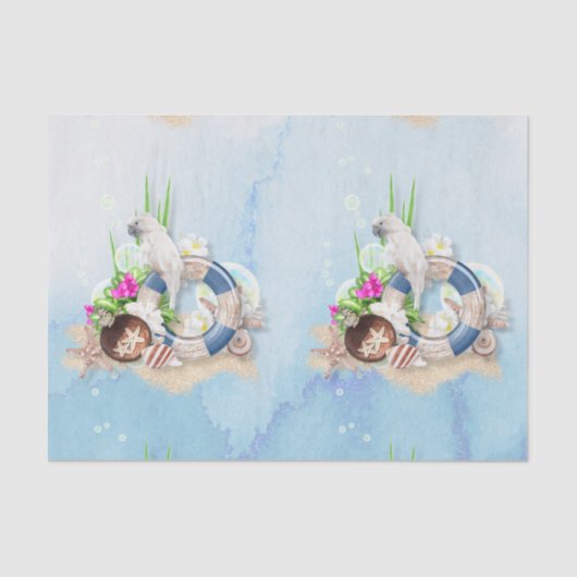 Coastal Blue Cockatoo Floral Seidenpapier (Vorderseite)