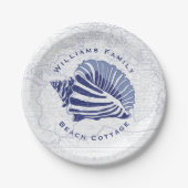 Coastal Blue Conch Seashell Familienname Pappteller (Vorderseite)