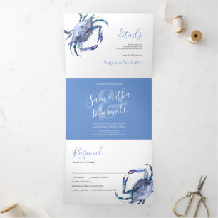 Coastal Blue Crab Trifold Wedding Einladung