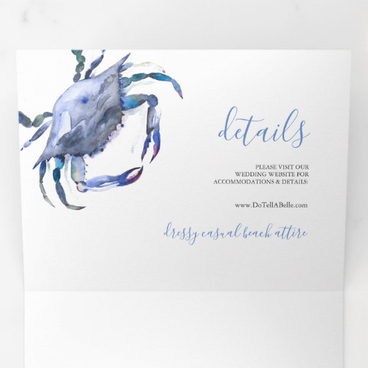 Coastal Blue Crab Trifold Wedding Einladung (Innen Erste Seite)