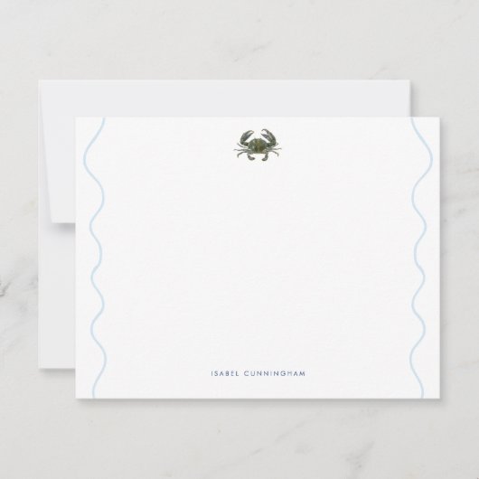 Coastal Blue Crab Wavy Border Personalized Mitteilungskarte (Vorderseite)