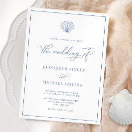 Coastal Blue Elegant Beach Wedding Invitation Einladung