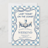Coastal Blue Gingham Nautical Champag Bachelorette Einladung (Vorderseite)
