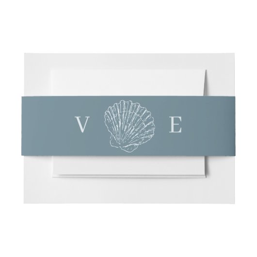 Coastal Blue Hand Drawn Seashell Monogram Wedding Einladungsbanderole (Vorderseite Beispiel)