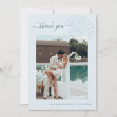 Coastal Blue Hand Drawn Seashell Photo Wedding Dankeskarte (Vorderseite)