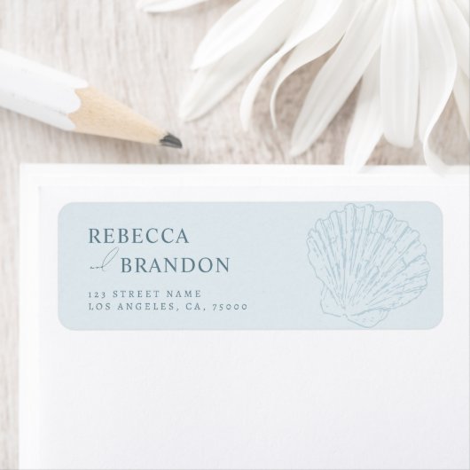 Coastal Blue Hand Drawn Seashell Wedding Address (Insitu)