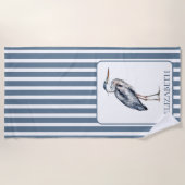 Coastal Blue Heron Bird Personalized Strandtuch (Vorderseite)