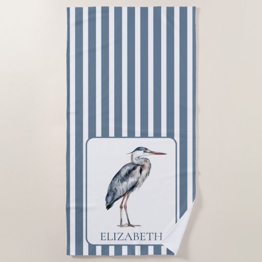 Coastal Blue Heron Bird Personalized Strandtuch (Vorderseite)