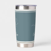 Coastal Blue Ivory Floral Line Art Striped Thermobecher (Links)