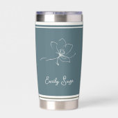 Coastal Blue Ivory Floral Line Art Striped Thermobecher (Rückseite)