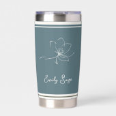 Coastal Blue Ivory Floral Line Art Striped Thermobecher (Vorderseite)