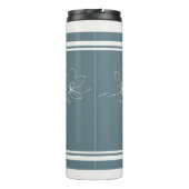 Coastal Blue Ivory Floral Line Art Striped Thermosbecher (Rückseite)