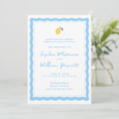 Coastal Blue Lemon Amalfi Wedding Invitation Einladung (Stehend Vorderseite)
