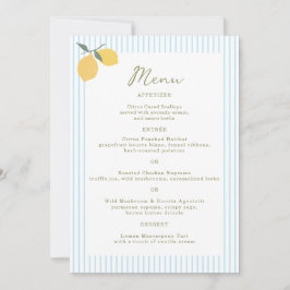 Coastal Blue Lemon Amalfi Wedding Menu Card Einladung