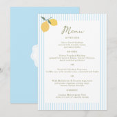 Coastal Blue Lemon Amalfi Wedding Menu Card Einladung (Vorne/Hinten)