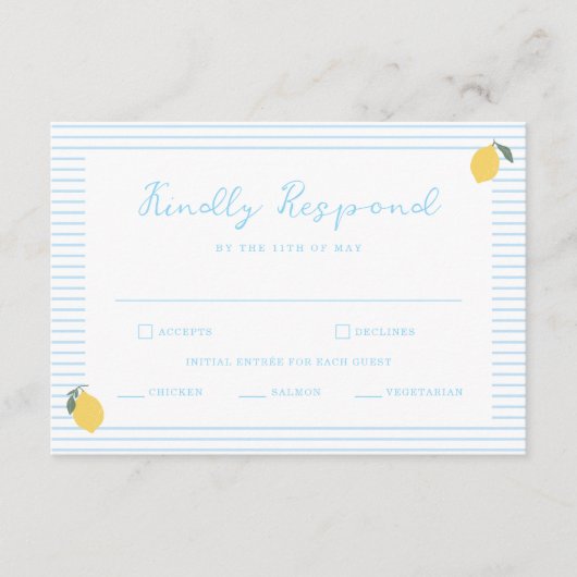 Coastal Blue Lemon Amalfi Wedding RSVP Card Begleitkarte (Vorderseite)