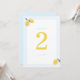 Coastal Blue Lemon Amalfi Wedding Table Number Einladung