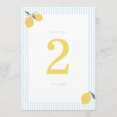 Coastal Blue Lemon Amalfi Wedding Table Number Einladung (Vorderseite)