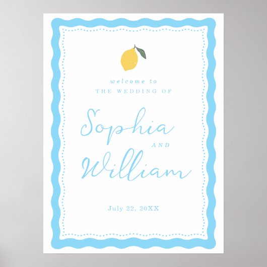 Coastal Blue Lemon Amalfi Wedding Welcome Sign Poster (Vorne)