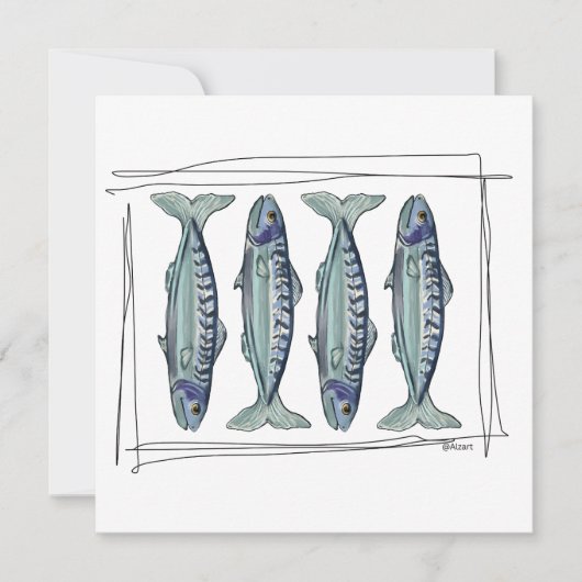 Coastal Blue Mackerel Seamless Ocean Fish Pattern Einladung (Vorderseite)