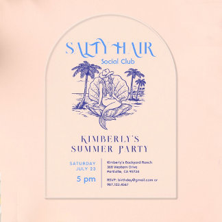 Coastal Blue Mermaid Cowgirl Summer Party Acryleinladungen