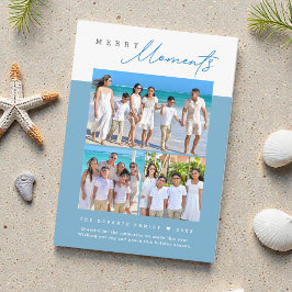 Coastal blue Merry Moments family Photo collage Feiertagskarte