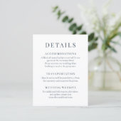 Coastal Blue Minimalist Elegant Wedding Details Einladung (Stehend Vorderseite)