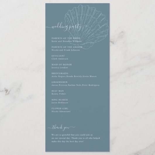 Coastal Blue Nautical Hand Drawn Seashell Wedding Programm (Rückseite)